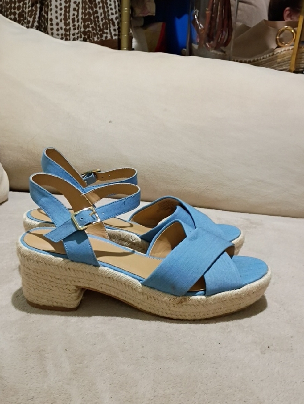 NWT.J Crew Light Blue Crisscross Platform Espadrille Sandals